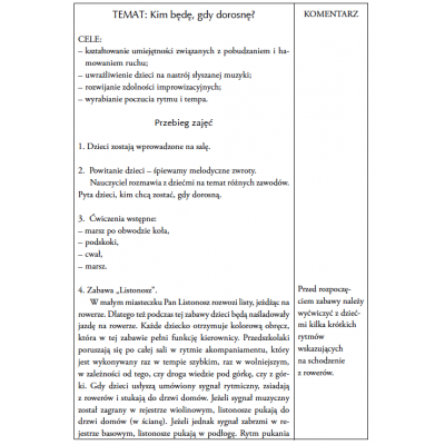 Konspekty zajęć rytmiczno-muzycznych dla grupy 5-6 latków na cały rok szkolny